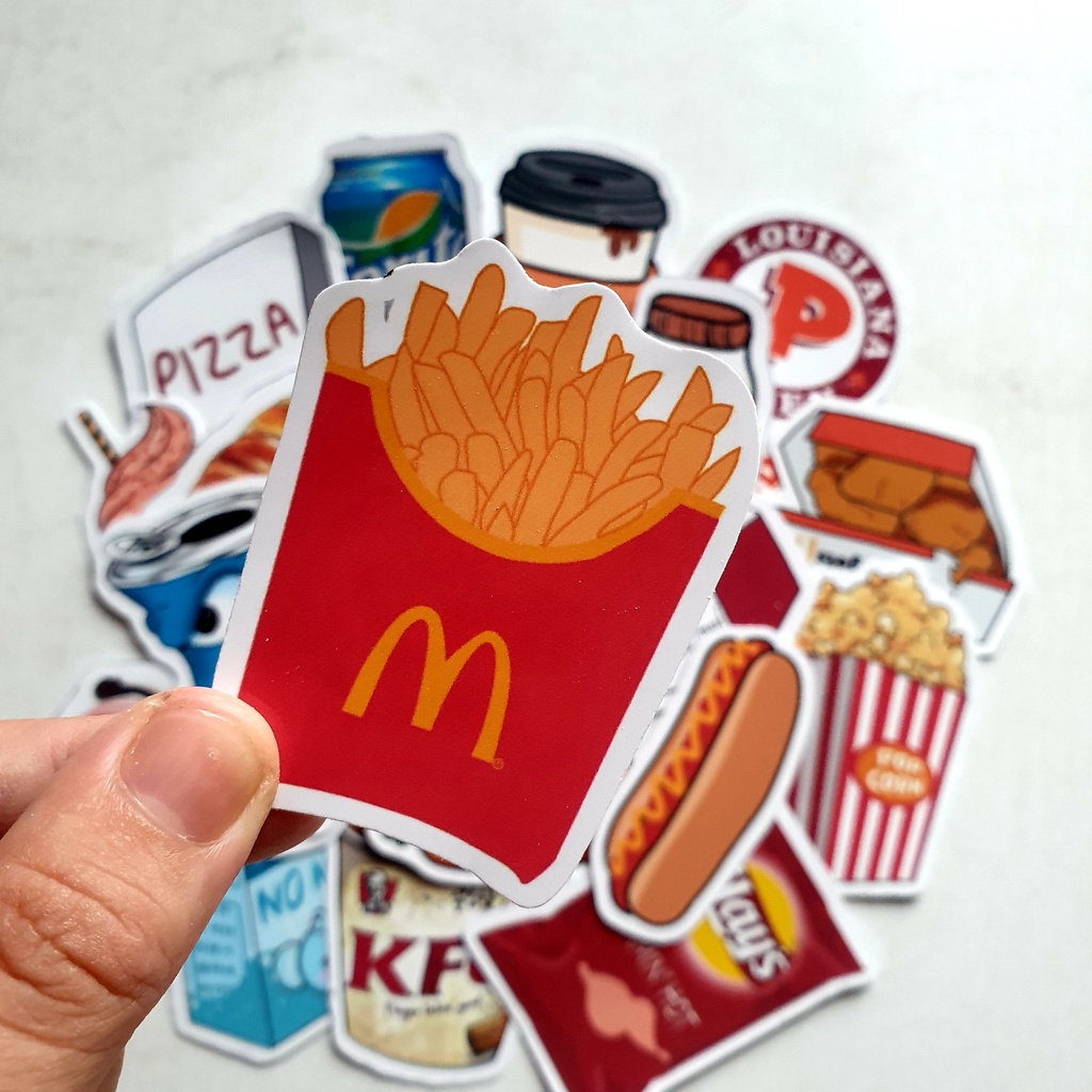 Bộ sticker chống thấm nước trang trí mũ bảo hiểm, đàn, guitar, ukulele, điện thoại laptop,hình dán chủ đề đồ ăn nhanh