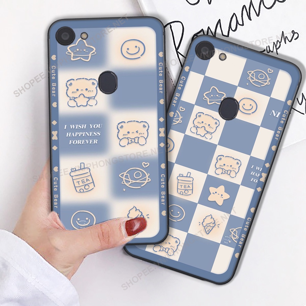 Ốp lưng Oppo F5 / F5 Youth / F7 / F7 Youth in họa tiết caro, mẫu gấu cực đáng yêu / ốp gấu cute giá rẻ siêu bền