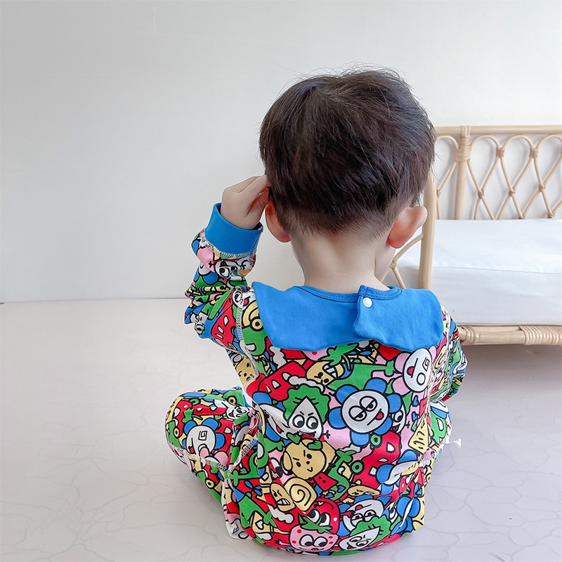 Bộ áo liền quần tay dài in hoạt hình phong cách hàn quốc dễ thương cho bé