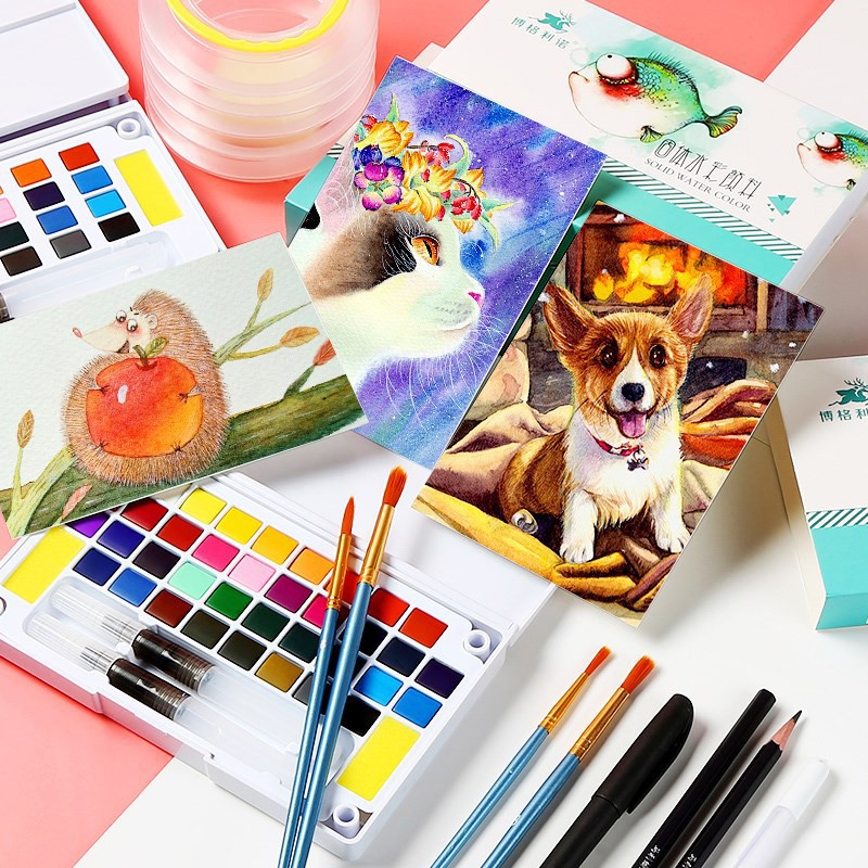 Bộ Màu Nước Water Color Cao Cấp 12/18/24/36 Màu - Tặng Kèm 2 Bút Nước, 2 Mút, 1 Palette - Hàng Chính Hãng - VinBuy