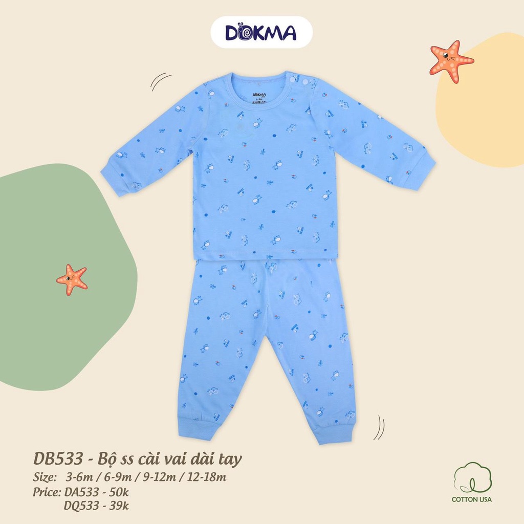 Bộ cài giữa dài tay sơ sinh hiệu Dokma họa tiết dễ thương size 3 - 18M Tiệm Nhà Sóc