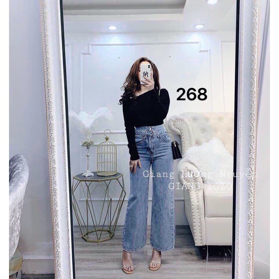 FS50K_Quần Jeans Nữ Ống Rộng 2 Khuy Chéo Cao Cấp OHS268