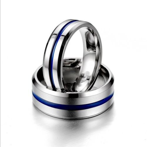 Nhẫn Nam Nữ 1 Sọc Xanh Titan Ko Đen TT 3032