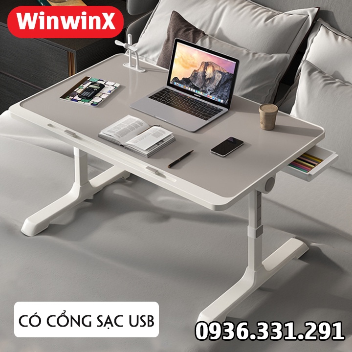 Bàn Gấp Gọn Ngồi Giường Thông Minh Kore Sport 097 Có Giá Đỡ Đọc Sách Xoay 270, Khe Để ipad Tích Hợp Sạc Usb,Tiện Lợi