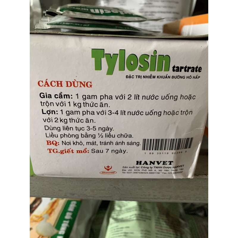 10g Tylosin - hen, viêm phổi, sưng phù đầu, vảy mỏ trên  gà, vịt, ngan, cút, heo