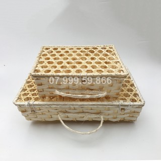 Hộp vali, Hộp quà tết mây tre đan, hộp chữ nhật, có quai xách