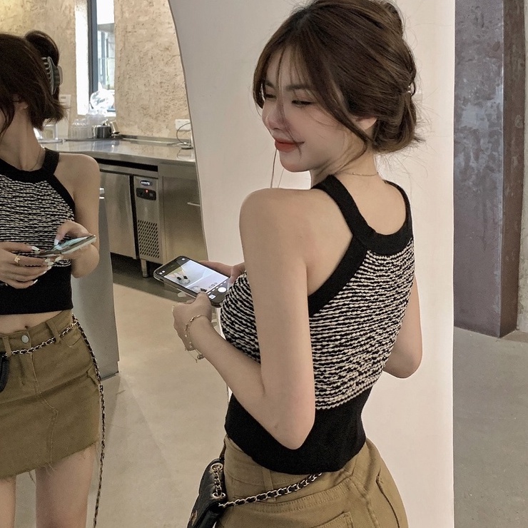 Áo dệt kim ZHELIHANGFEI không tay hở lưng thời trang quyến rũ