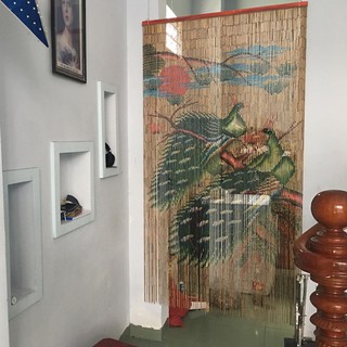 Mành Rèm Cửa Ống Trúc, màn tren Họa Tiết Con Công Mành Tre