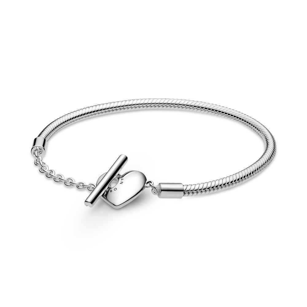 Pandora Vòng Tay Mạ Bạc 925 Hình Chữ T Họa Tiết Trái Tim Xinh Xắn