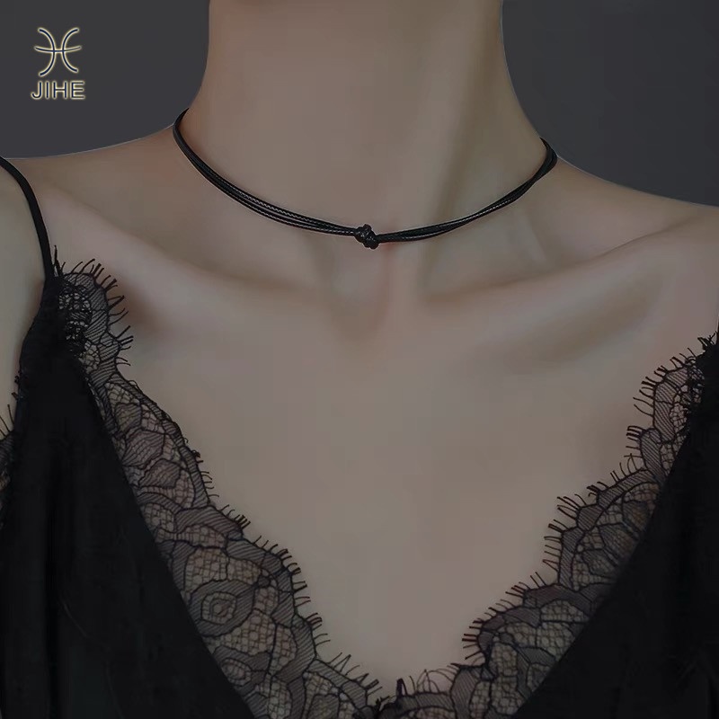 【JIHE】Choker Vòng cổ dây xích màu đen thắt nút phong cách Nhật Hàn thời trang