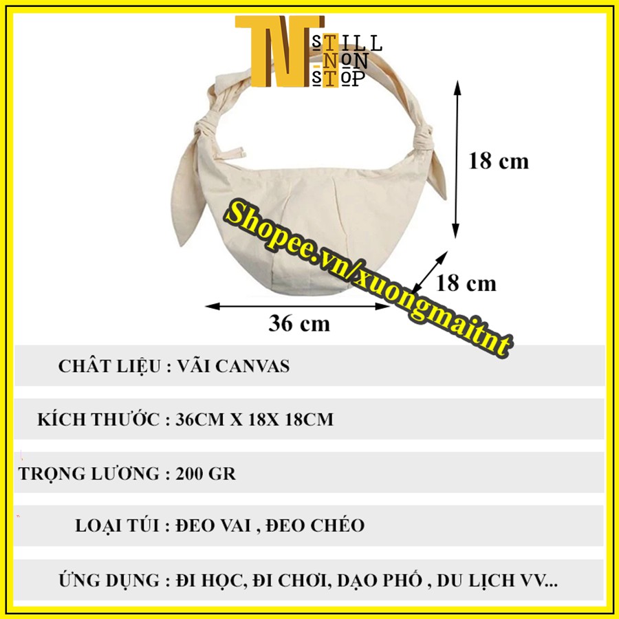 Túi tote đeo chéo, đeo vai vải canvas giá rẻ phong cách Hàn Quốc dây đeo thắt nút XUONGMAITNT CB-09