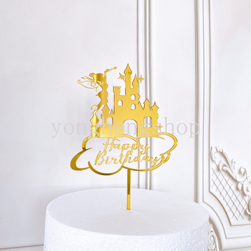 Topper Cắm Trang Trí Bánh Kem Sinh Nhật Hình Lâu Đài Tuyết Bằng Acrylic