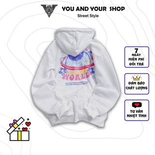 Áo Khoác Nỉ hoodie YAYSHOP - Áo chất Nỉ lót bông mềm dày dặn in vũ trụ WORLD họa tiết đáng yêu