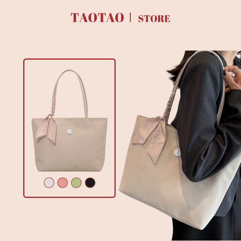 Túi vải tote cỡ lớn a4 hàn quốc cao cấp túi đeo vai nữ  bo viền kèm quai tết khăn