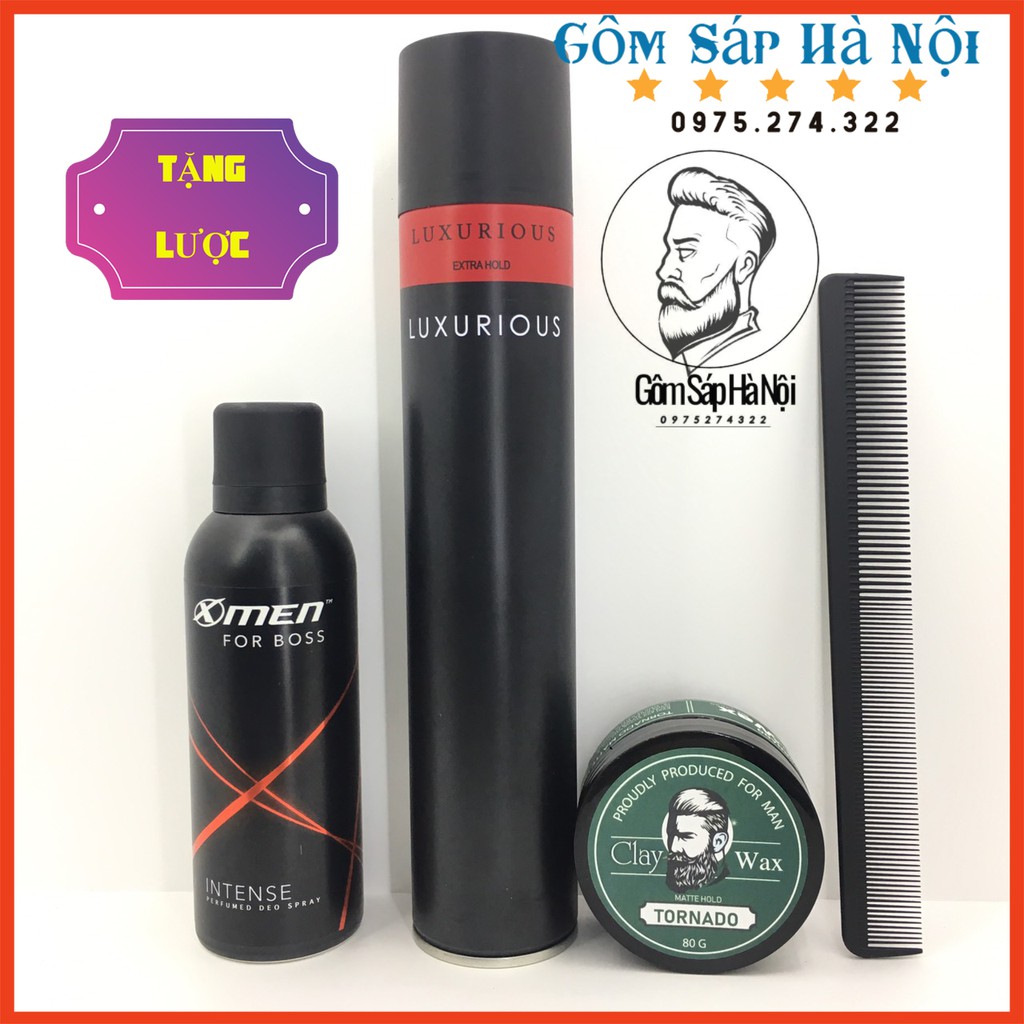 [Chính Hãng ]  COMBO Keo Xịt Tóc  Luxuryous +Sáp Vuốt Tóc + Xịt Khử Mùi Xmen Fro Boss 150ml  Tặng Lược Tony