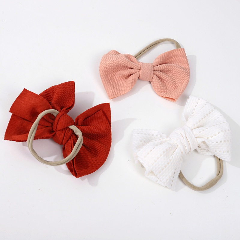 Set 3 Băng Đô Turban Thắt Nơ Bằng Nylon Mềm Co Giãn Màu Trơn Cho Bé Sơ Sinh