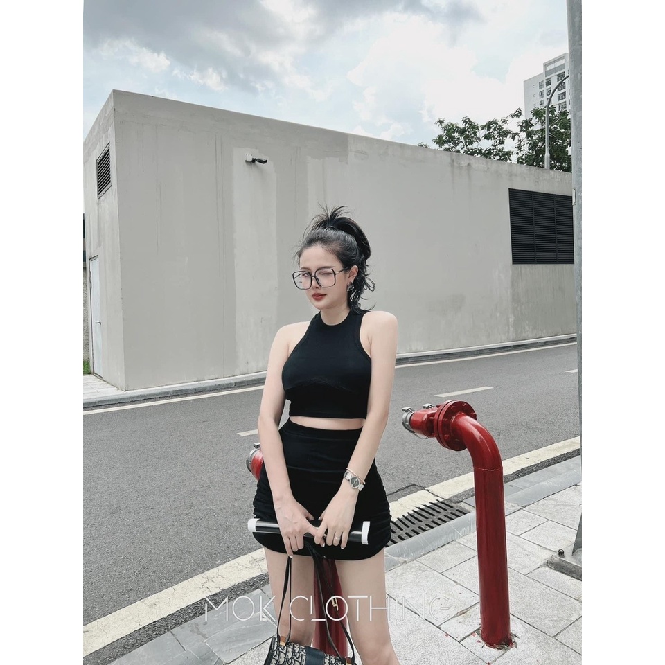 Set Áo Ba Lỗ Kèm Chân Váy Nhún Có Quần Trong