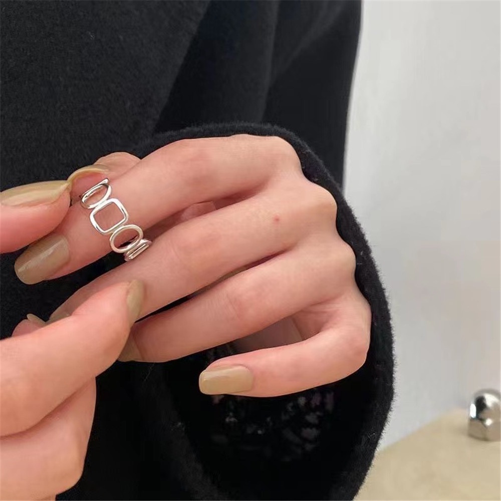 Set 2 Nhẫn Hở Hai Lớp Màu Bạc Tùy Chỉnh Phong Cách Hàn Quốc Cho Nam Và Nữ