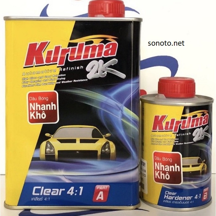 Dầu bóng 2k ô tô xe máy nhanh khô Kuruma đóng cặp dầu bóng 1l và đóng rắn 0,25l