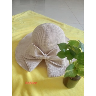 [Handmade] Nón len/sợi rộng vành nơ sau