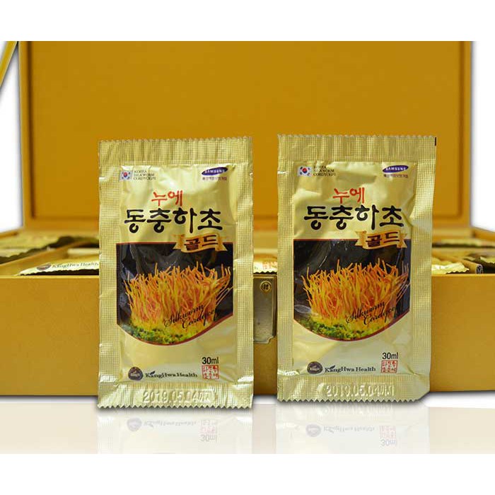 Nước Đông Trùng Hạ Thảo 60 Gói Kanghwa Hàn Quốc Hộp Gỗ Vàng Chính Hãng