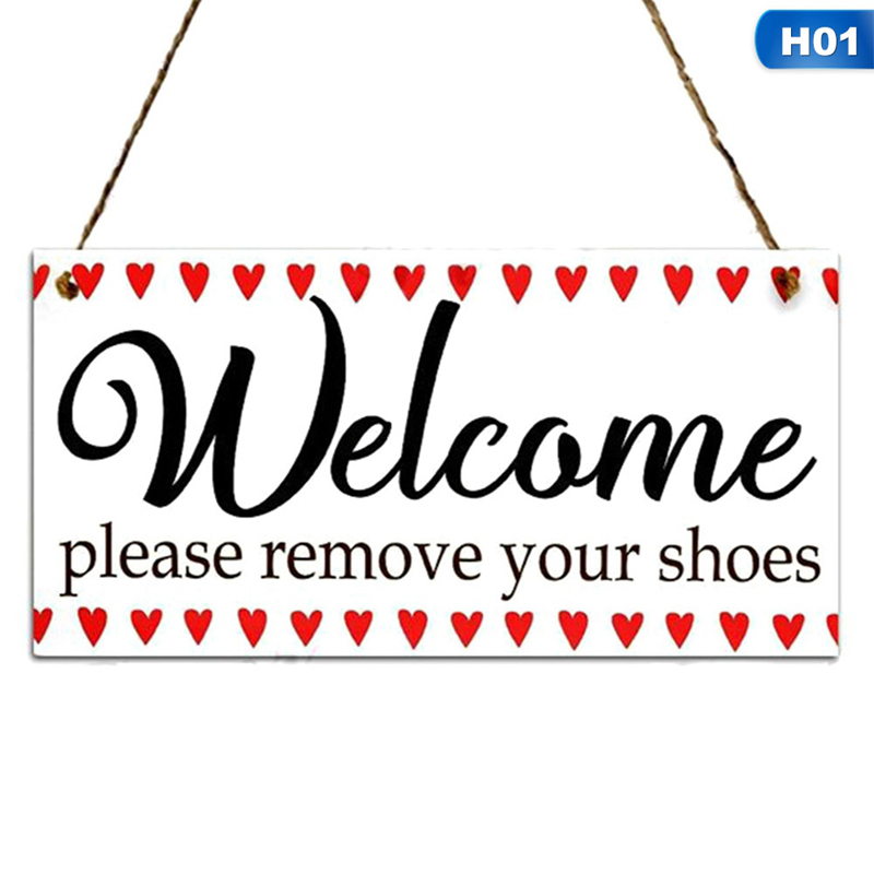 Bảng gỗ treo in hình chữ Welcome Please Remove Your Shoes dùng cho trang trí cửa