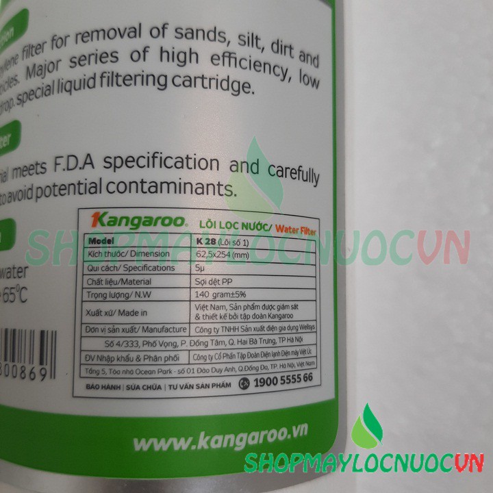 Lõi lọc nước Kangaroo số 1- PP 5micron - Phụ kiện máy lọc nước Kangaroo - shopmaylocnuocvn