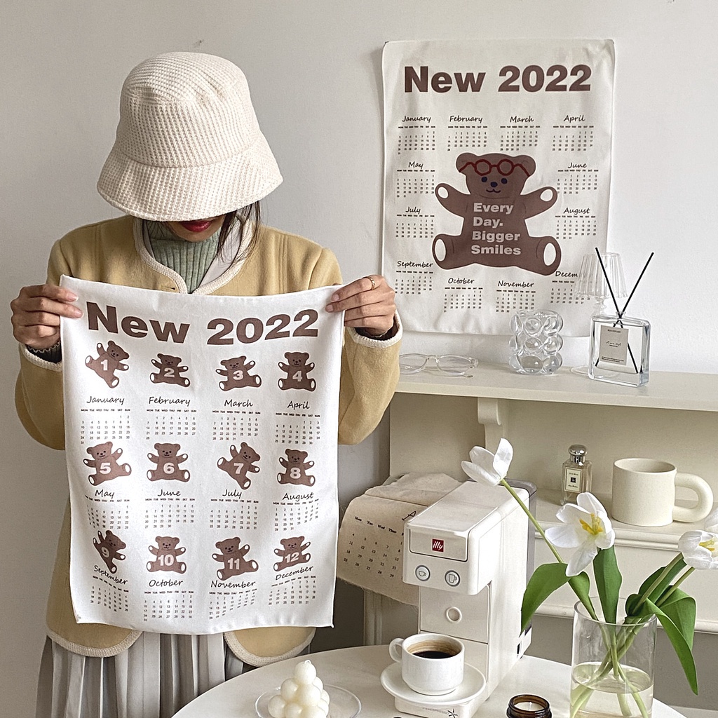 Lịch treo tường năm 2022 bằng vải họa tiết hoạt hình phong cách Hàn Quốc dễ thương