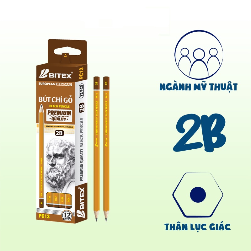 Hộp 12 bút chì mỹ thuật 2B Bitex PC13