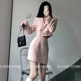 [SẴN] Set áo khoác croptop dạ tweed + chân váy màu hồng phấn cao cấp tiểu thư thanh lịch sang chảnh quý phái Hàn Quốc #4