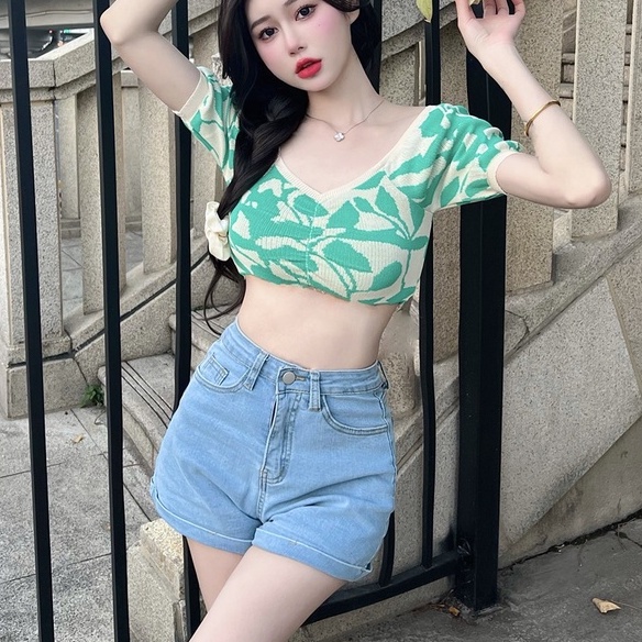 Áo dệt kim ZHELIHANGFEI tay phồng trễ vai gợi cảm cho nữ