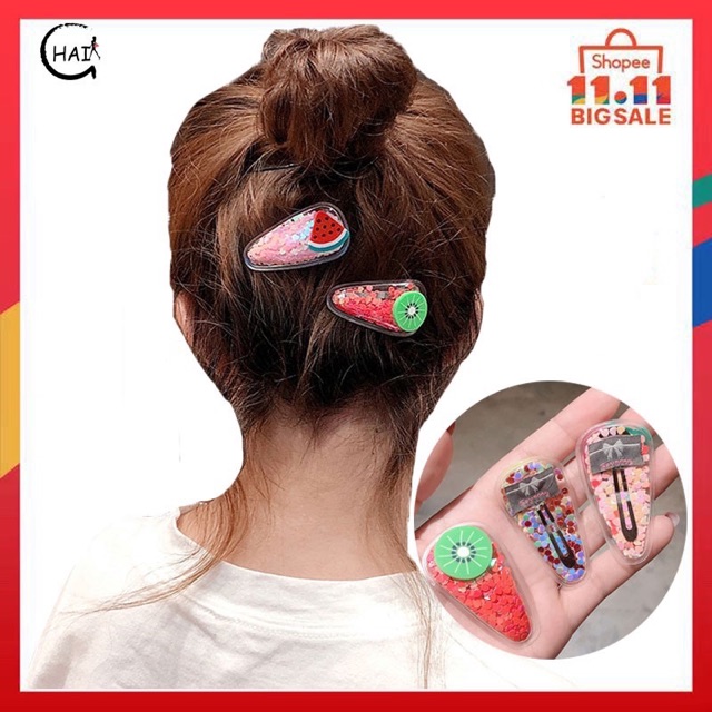 Kẹp tóc kim tuyến trái cây cho bé cực xinh