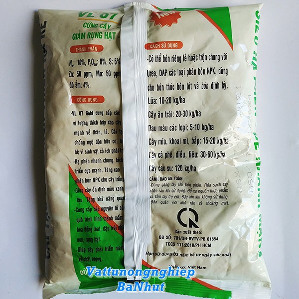 Phân Bón Đầu Bò VL 07 Gold Bổ Sung Trung Vi Lượng, Kích Thích Ra Rễ, Cứng Cây, Xanh Lá Túi 1KG