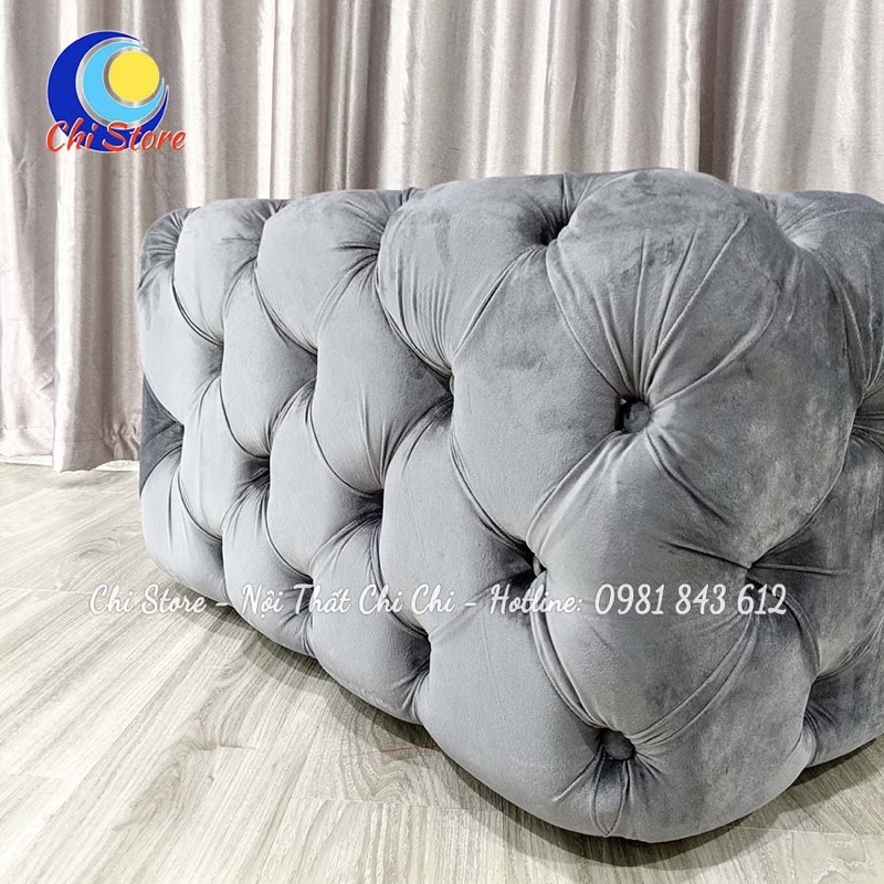 Ghế Đôn Sofa Hình Vuông Nhún Cổ Điển, Ghế Ngồi Chờ Cho Shop Sang Chảnh