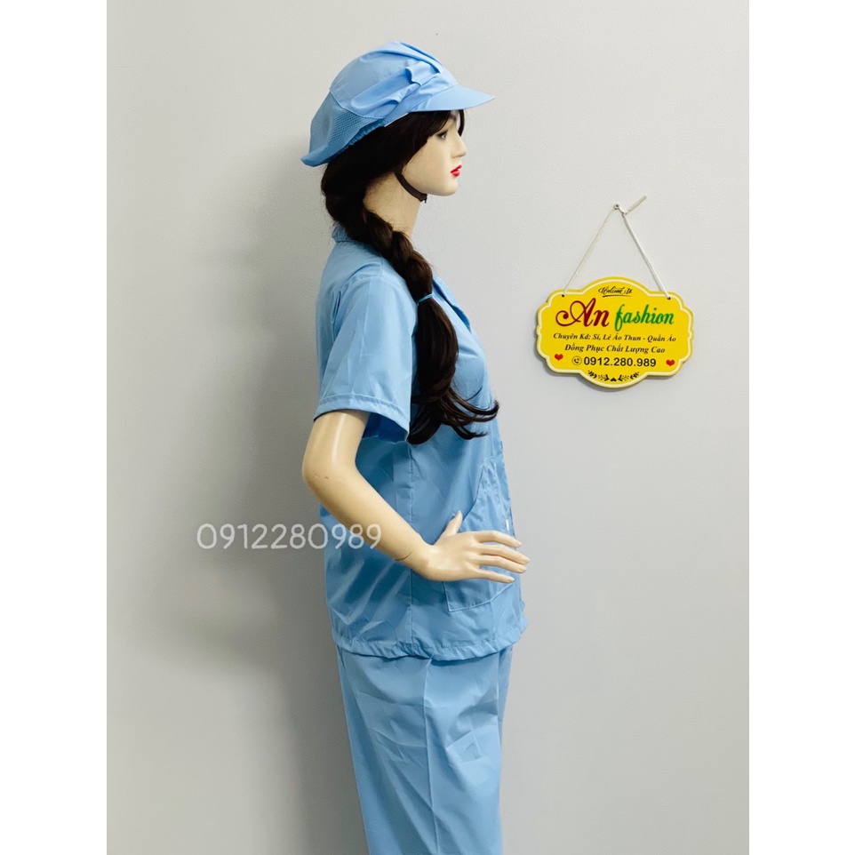 [Áo+Quần+Nón] Đồng Phục Thực Phẩm màu xanh ngắn tay _ Hình chụp thật