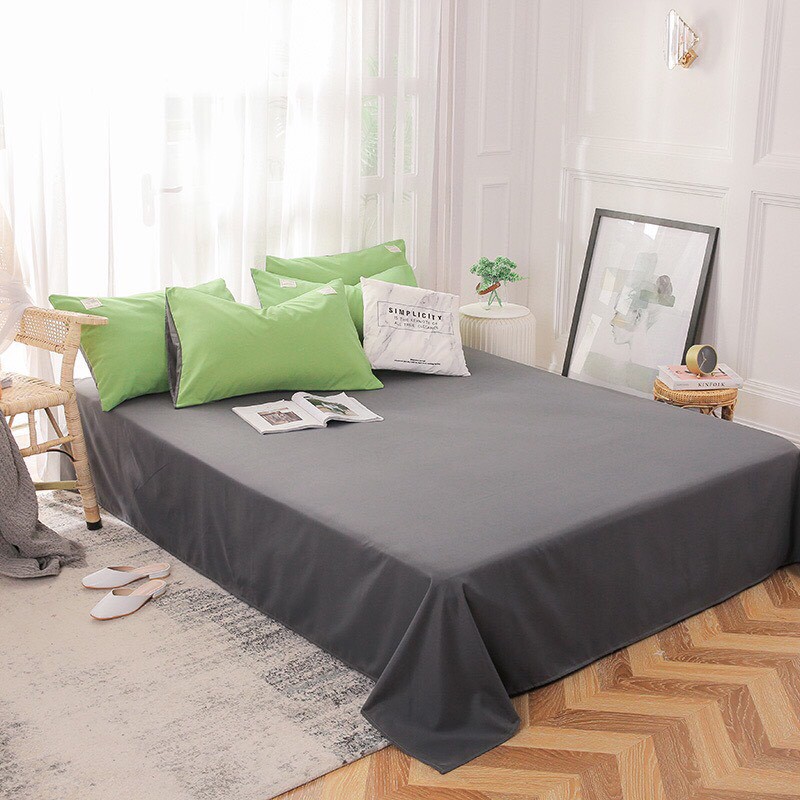 Bộ Chăn Ga Cotton TC xanh lá cây ga ghi