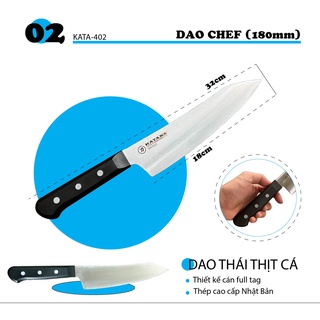 Dao bếp cao cấp KATANA Basic Chef - Dao thái thịt cá KATA402 (180mm)