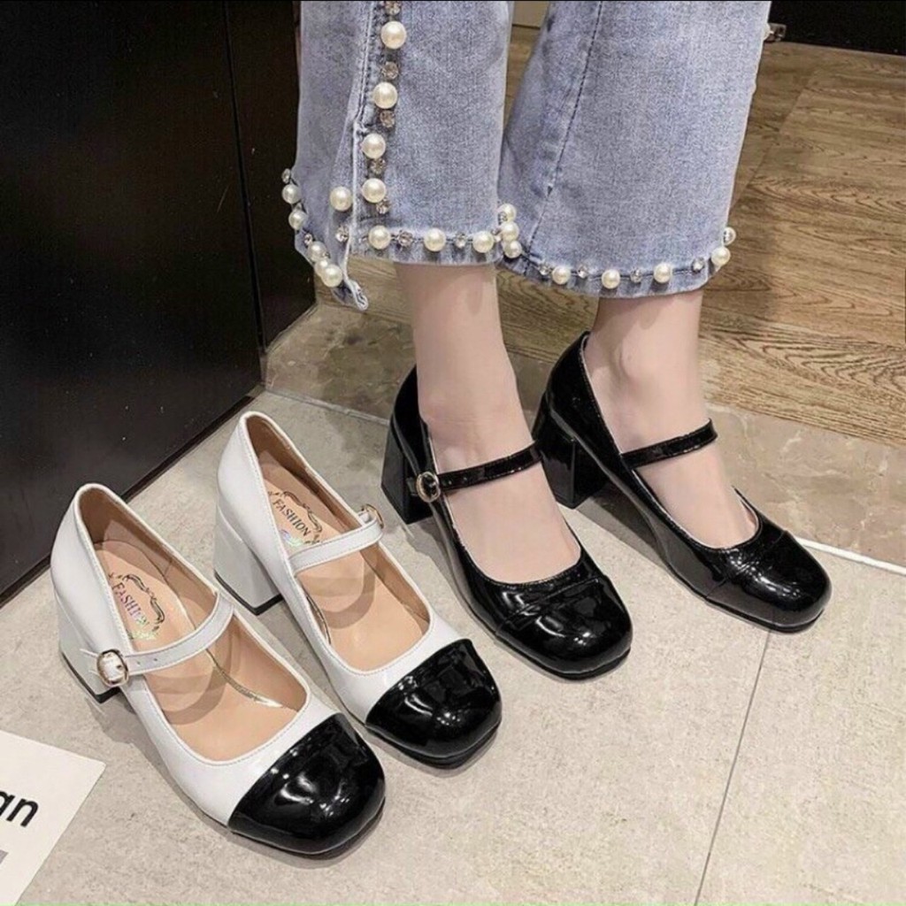 Giày búp bê nữ ulzzang đế 5 phân quai ngang khóa cài siêu xinh mã BB04
