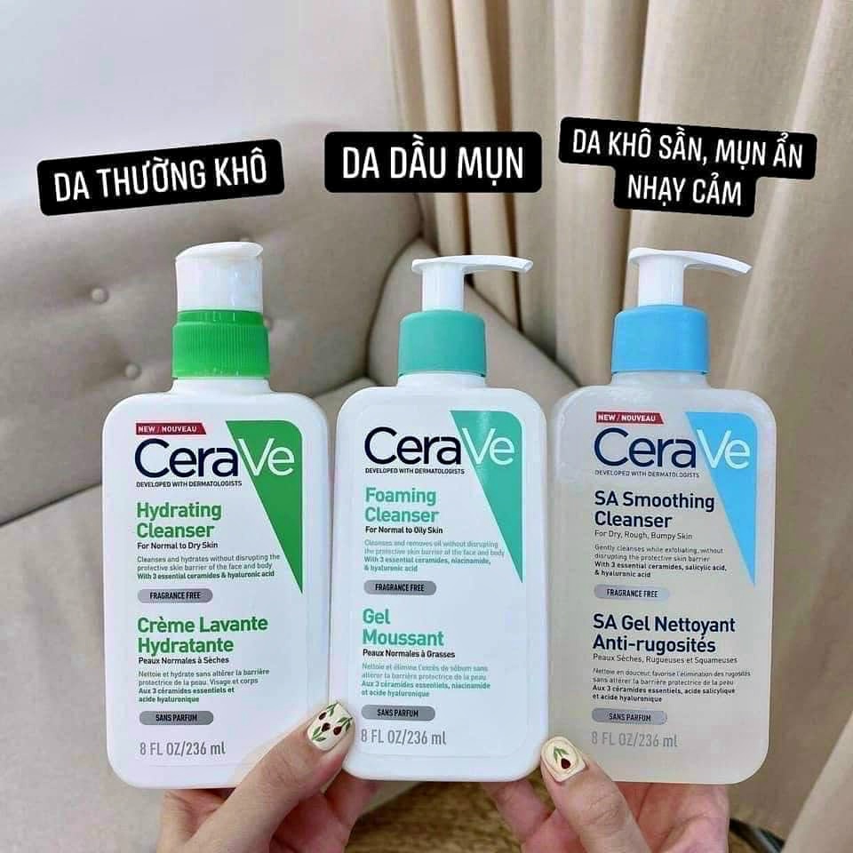 Sữa rửa mặt cerave foaming facial cleanser cho da dầu mụn nhạy cảm 473ml