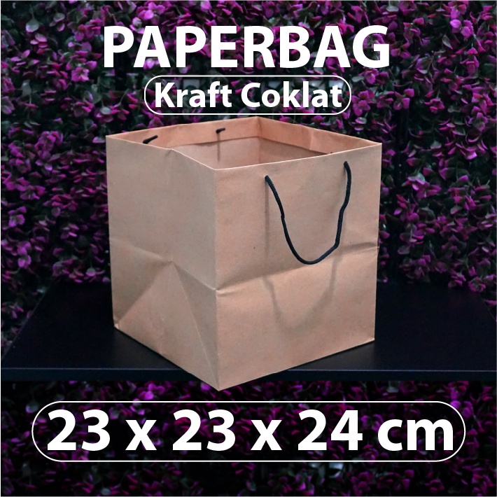 Túi giấy đựng đồ 23x23x24 cm màu nâu có dây thừng đen