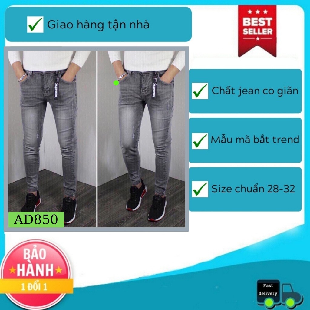 Quần Jean Nam Chất Bò AD850TG Jean Nam Xám Wash Mẫu Mới Phong Cách Soái Ca Giá Gốc Tận Xưởng (44 - 70KG)