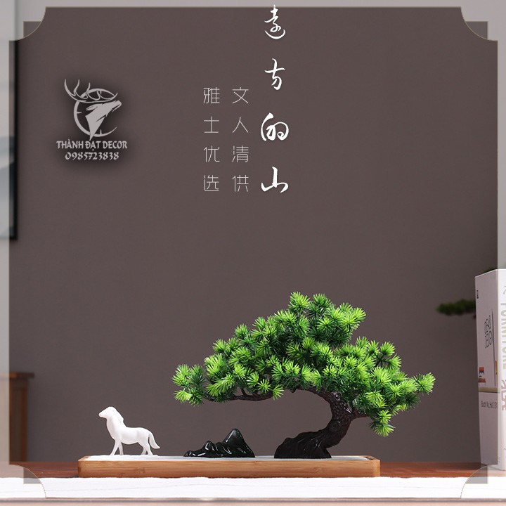 Chậu Cây Tùng Bonsai Bằng Nhựa Trang Trí Tiểu Cảnh, Trang Trí Kèm Các Mẫu Tượng Mini