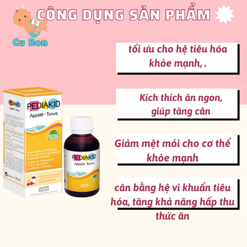 Pediakid ăn ngon Appetit Tonus 125ml của Pháp cho trẻ biếng ăn tăng hấp thụ cải thiện hệ miễn dịch từ  6 tháng trở lên