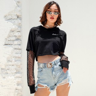 Áo Croptop Tay Dài Phối Lưới