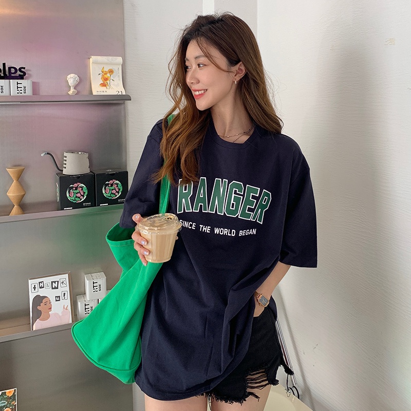 Áo thun tay ngắn in chữ thời trang mùa hè năng động trẻ trung