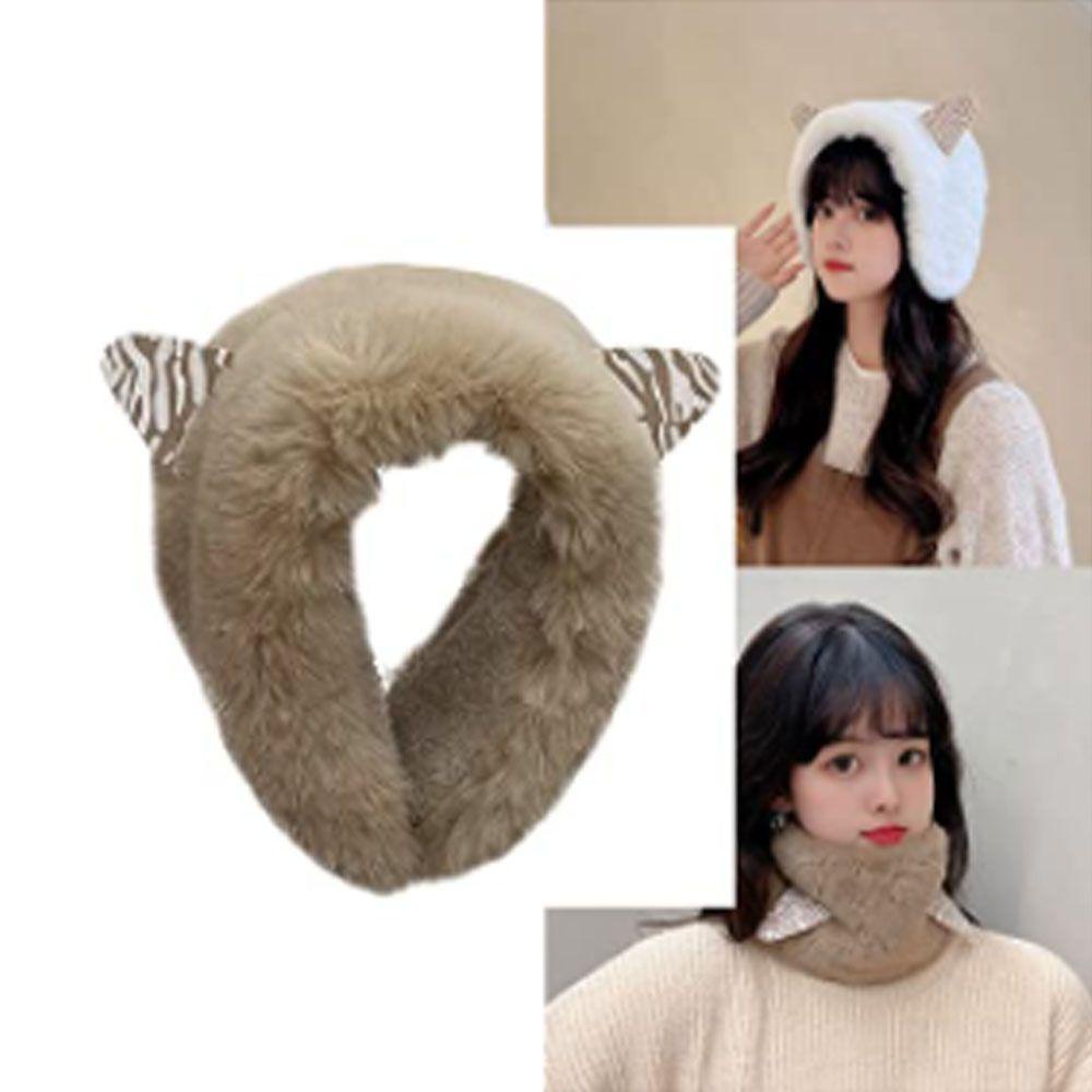 Myrongvn Mũ Trùm Đầu Màu Khaki Phối Lông Giả Thời Trang Thu Đông