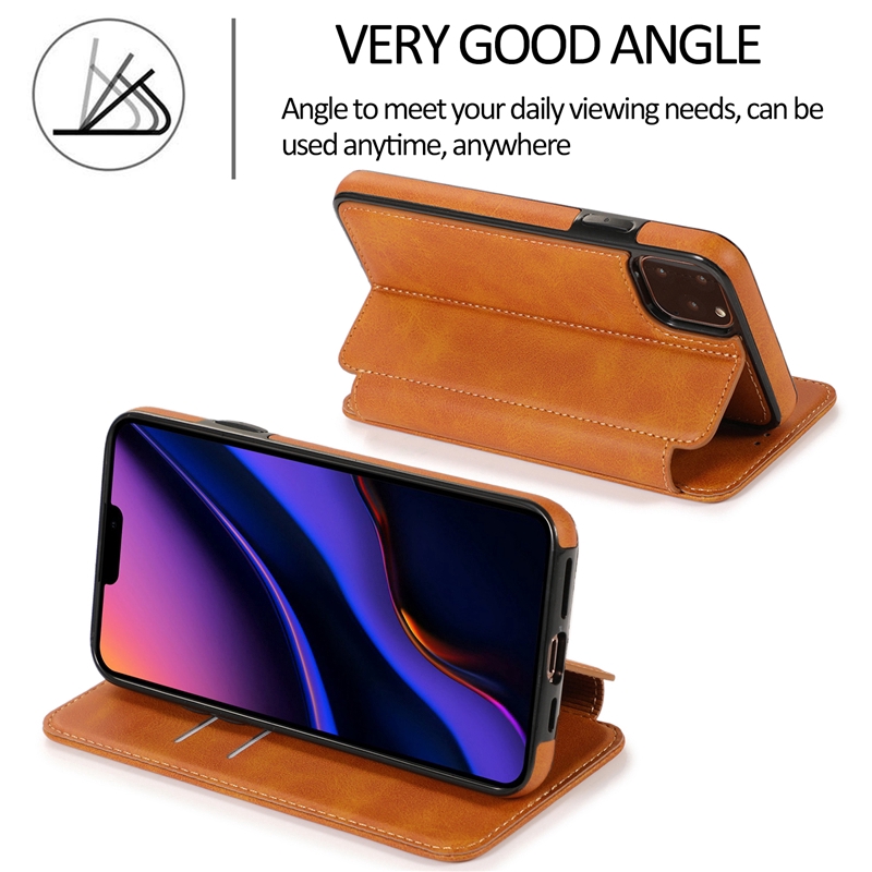 IPhone 12 11 Pro Xs Max XR 8 7 SE 2020 Leather Case Full Protection Flip Card slot Bracke Soft Cover Casing