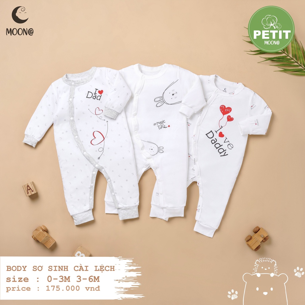 Bộ liền thân body dài sơ sinh Moon vải petit mỏng vừa mặc ngủ quanh năm