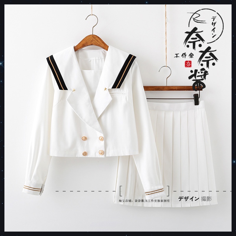 Seifuku/ Set váy đồng phục học sinh Nhật Bản hải quân: áo cổ thủy thủ đính sao + chân váy xòe xếp ly