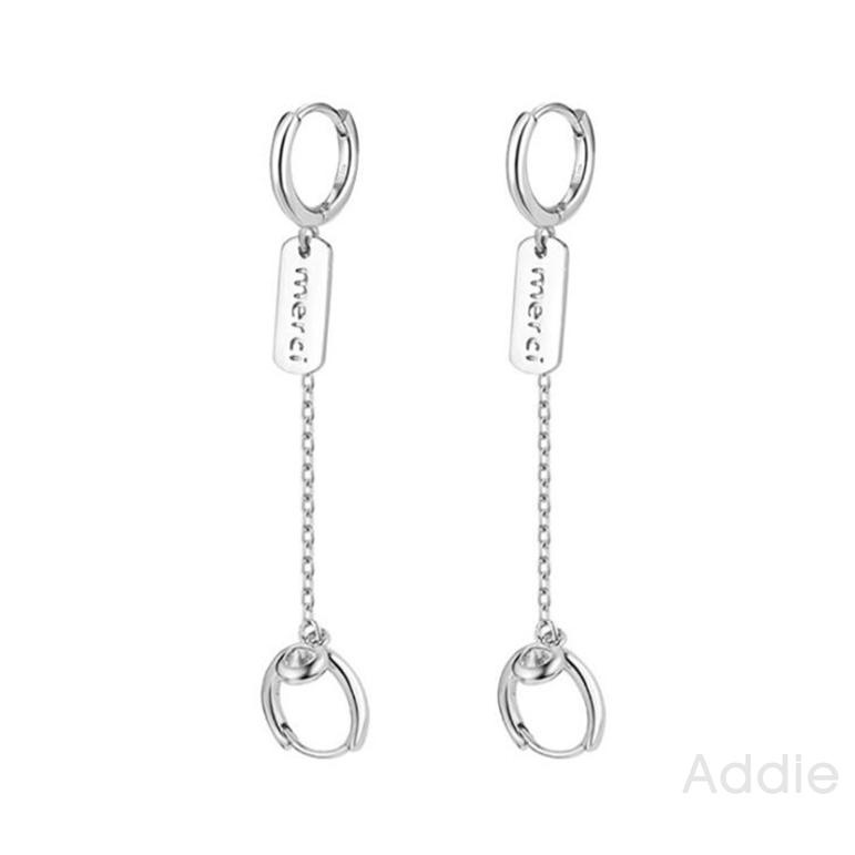 [Addie] Ins cá tính hai mặc retro cũ đôi bông tai chữ cái mặt chuyền dây tua rua bông tai trang sức xu hướng 907